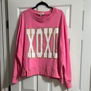 Peach Love California Pink White Gold XOXO Oversized Pullover Top Size Medium